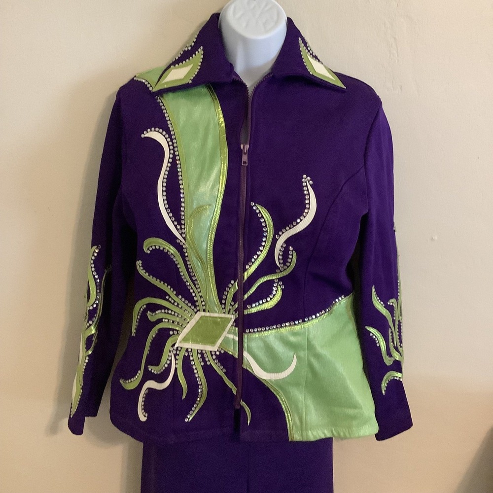 Vintage Custom Western Women's Performing Suit Costume Cowgirl Leather Applique